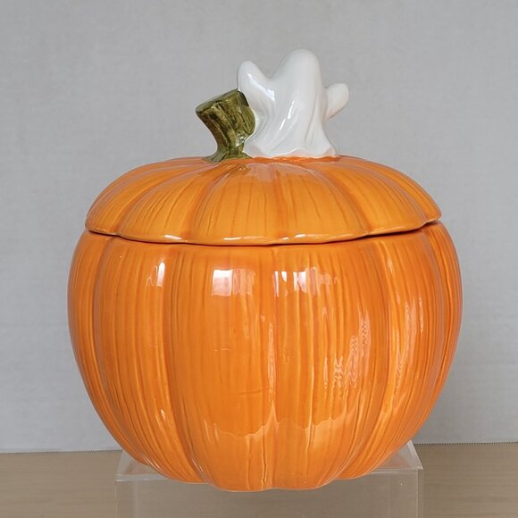 Halloween 3D Ceramic Pumpkin Black Cat Ghost Candy Cookie Canister Jar With Lid - Picture 3 of 16